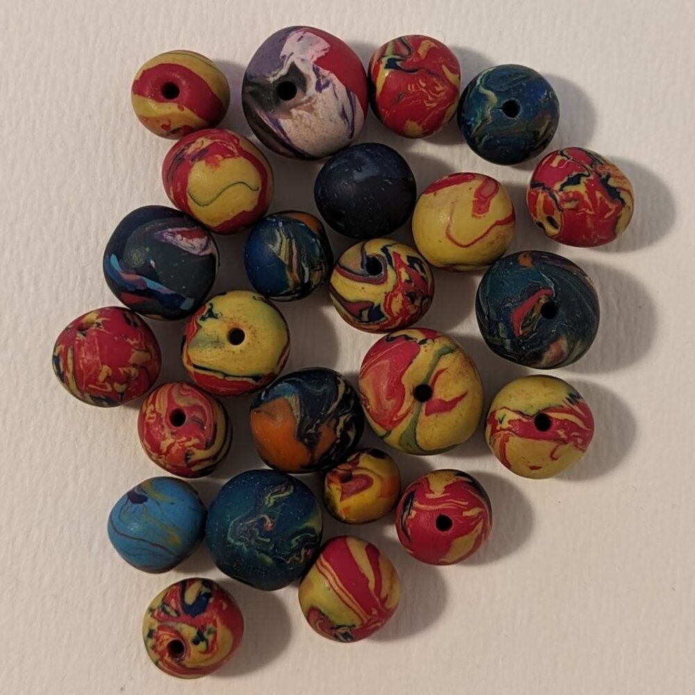 24 Vintage Handcrafted FIMO Polymer Multi Clay Beads 1980s Made in Massachusetts